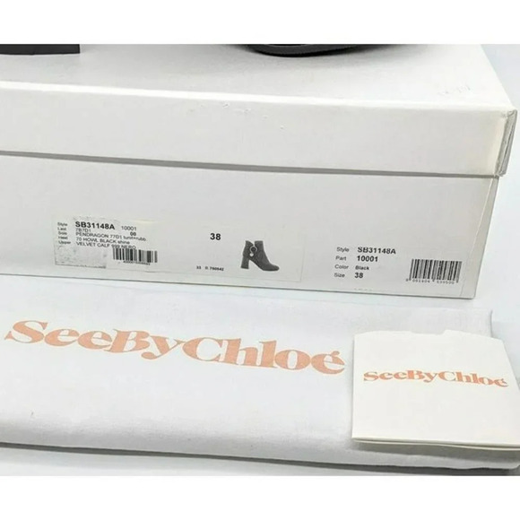 See by Chloé Louise Womens High Block Heel Booties Ring Zip Black Color Size 7.5 - Picture 10 of 11